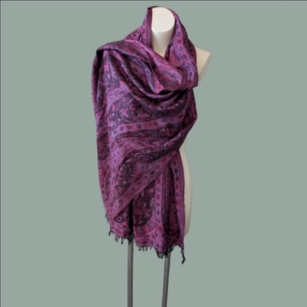 Wrap Scarf Pink Paisley Purples And Pink, Hint Of Black Scarf